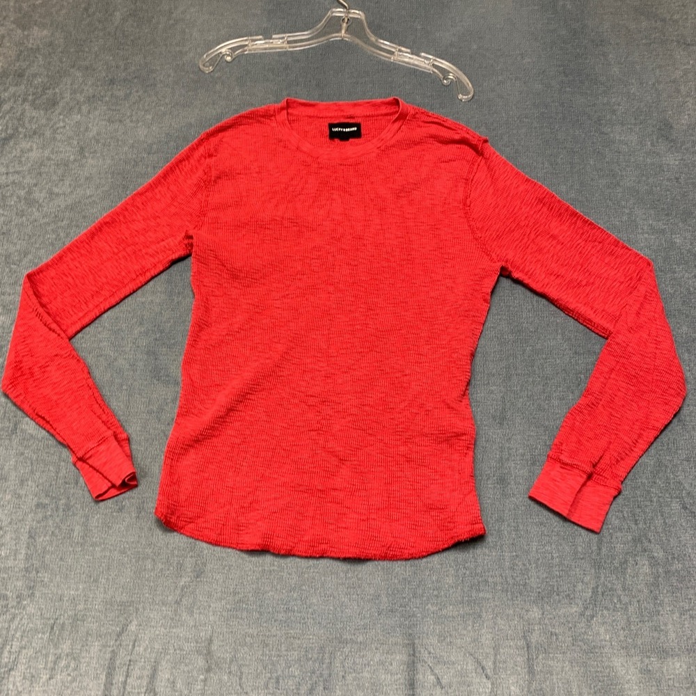 Lucky Brand Waffle-Knit Thermal Shirt Womens Small Red Raglan Sleeve Crew Neck